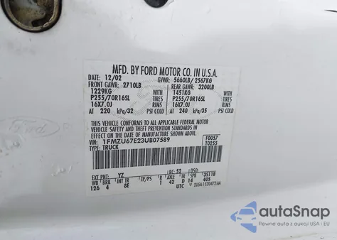 2003 Ford Explorer Sport Trac Xls/Xlt z USA, uszkodzony, nr VIN 1FMZU67E23UB07589